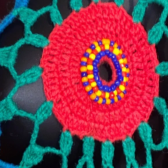 VTG BOHO SWEATER Open Crochet Bead Embellished HIPPIE - Picture 2 of 4